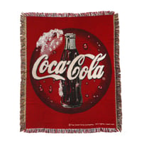Coca-Cola / Vintage, Woven Tapestry Fringe Throw Blanket Rag "Circle, Grass Bottle"
