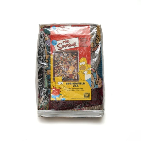 【DEADSTOCK】The Simpsons / Vintage, Woven Tapestry Fringe Throw Blanket