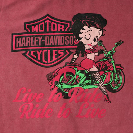 Betty Boop × Harley Davidson / Vintage Bootleg, Crewneck Sweatshirt "Live to Ride, Ride to Live"