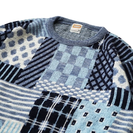 Drummond / Vintage, Patch Work Orlon Knit Crewneck Sweater