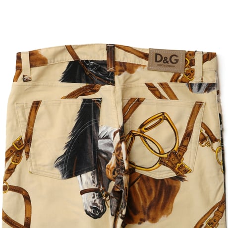 D&G / Vintage, Equestrian Horse Print Velours Pant