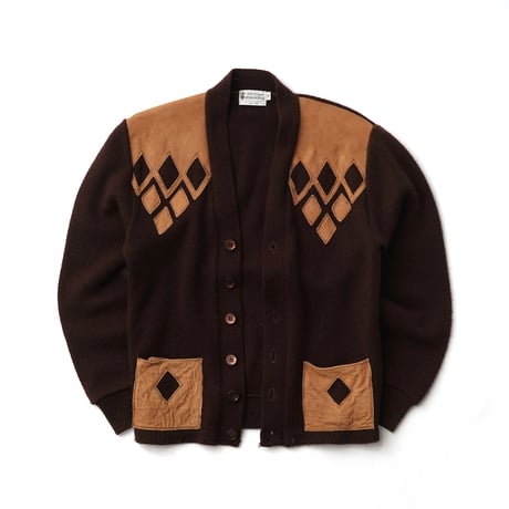 Vintage / Leather Patch Orlon Knit Cardigan