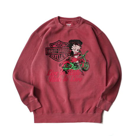 Betty Boop × Harley Davidson / Vintage Bootleg, Crewneck Sweatshirt "Live to Ride, Ride to Live"