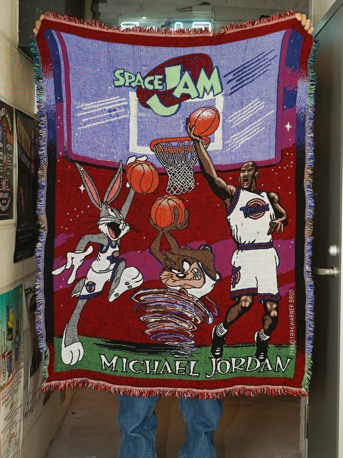 【and】スペースジャム マイケル・ジョーダン ブランケット Space Jam / Vintage, Woven Tapestry Fringe Thro スペースジャム