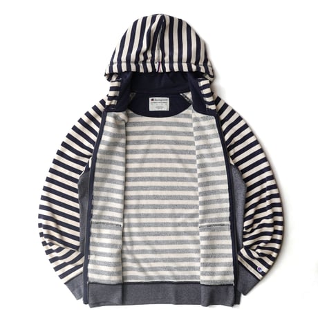 champion / Striped Zip Up Hooded Sweatshirt