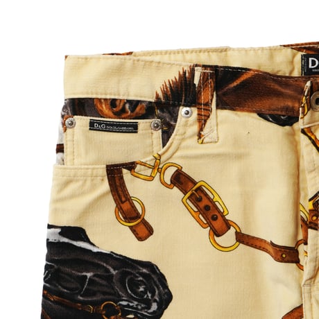 D&G / Vintage, Equestrian Horse Print Velours Pant