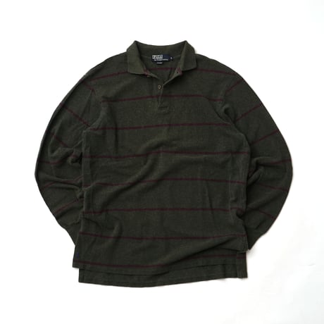 Polo Ralph Lauren / Vintage, Cotton Wool Striped L/S Polo Shirt "裾ポニー"