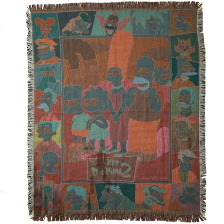The Simpsons / Vintage, Woven Tapestry Fringe Throw Blanket "Family & Friends"