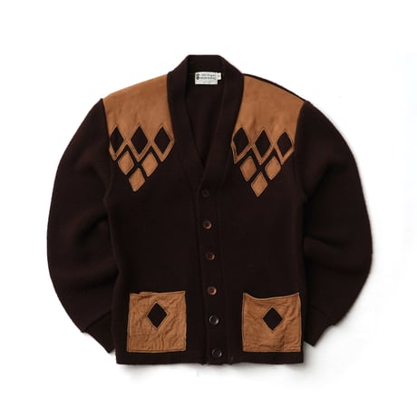 Vintage / Leather Patch Orlon Knit Cardigan