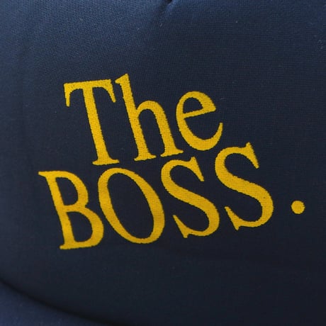Vintage, 5-Panel Mesh Trucker Snapback Hat "The BOSS, Gold laurel brim"