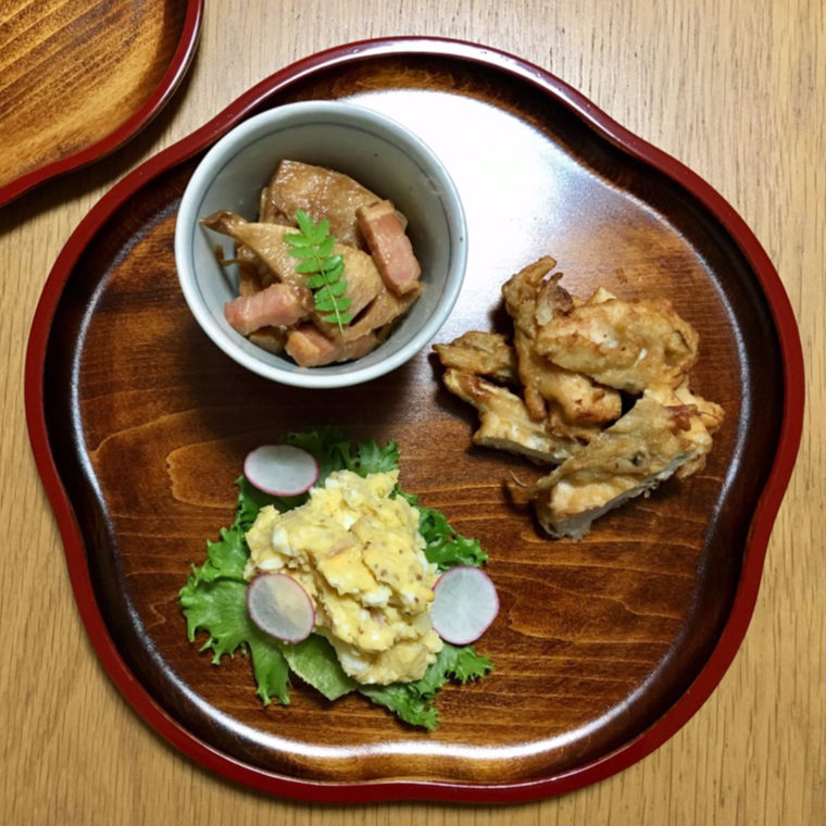 梅散らし漆盆　五枚 original