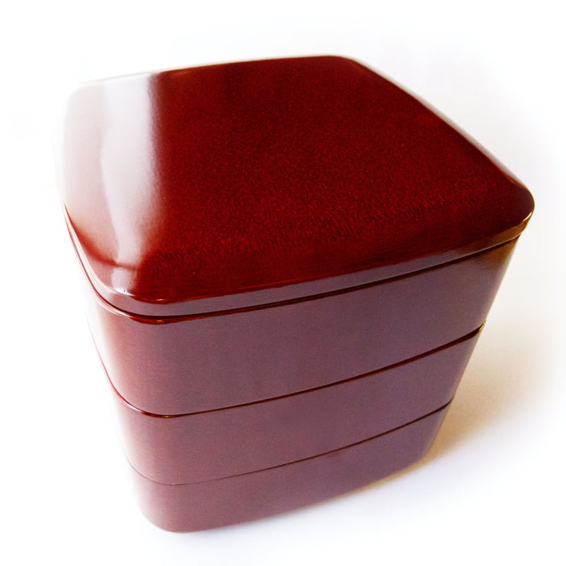 香川漆器】8寸(24cm)四段角重(後藤塗、天然木くりぬき)