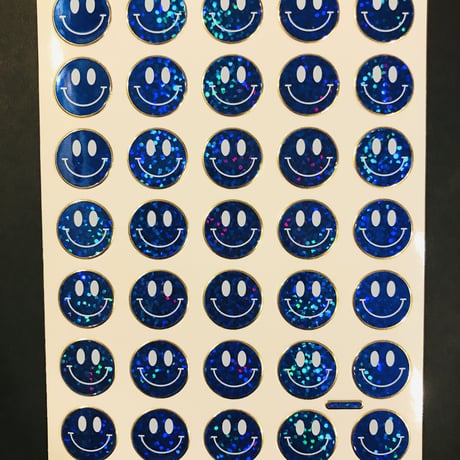 スマイル 青② キラキラ シール  SMILE STICKER BLUE