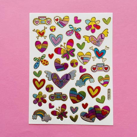 ハートとラジカセ キラキラ シール HEART STICKER