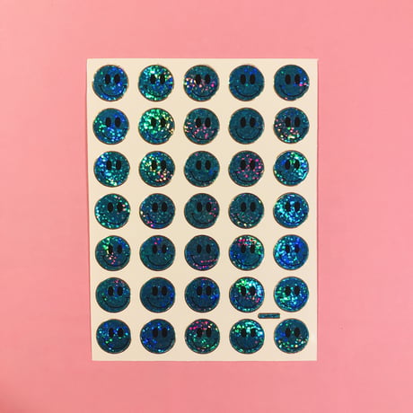 スマイル 水色 ② キラキラ シール  SMILE STICKER LIGHT BLUE