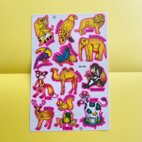 動物 シール ピンクのふち ANIMAL STICKER