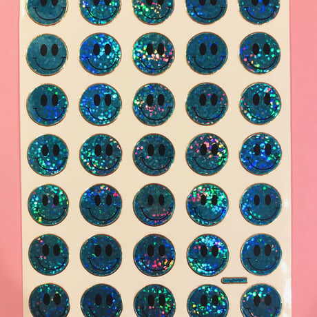 スマイル 水色 ② キラキラ シール  SMILE STICKER LIGHT BLUE