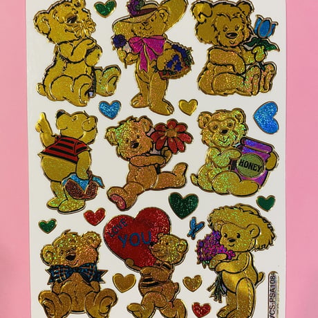 金色のクマ ③ キラキラ シール  GOLD COLOR BEAR STICKER