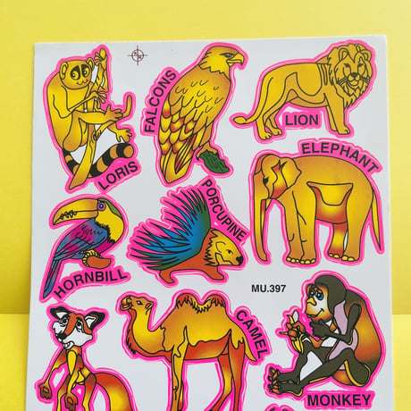 動物 シール ピンクのふち ANIMAL STICKER