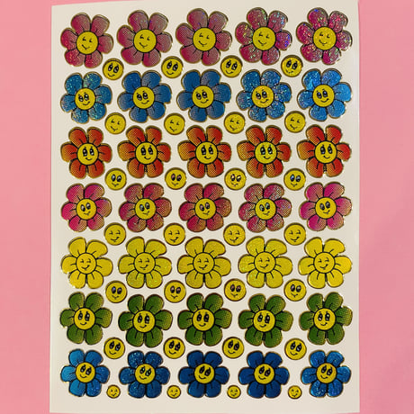 スマイル 花 薄い色 キラキラ シール SMILE FLOWER STICKER
