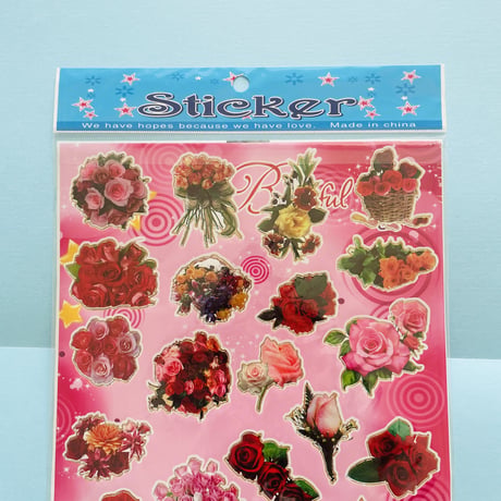 バラのシール ピンクの台紙 ROSE STICKER