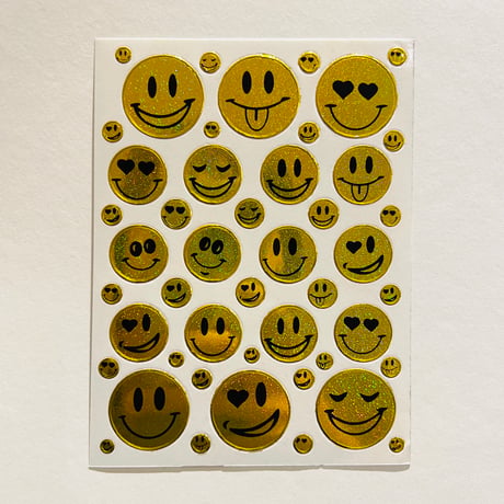 スマイル ゴールド（いろんな顔）② キラキラ シール  SMILE STICKER GOLD