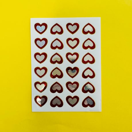 ハート 赤とシルバー キラキラ シール RED AND SILVER HEART STICKER