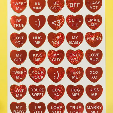 ハート 赤 英語 ② キラキラ シール RED HEART ENGLISH STICKER