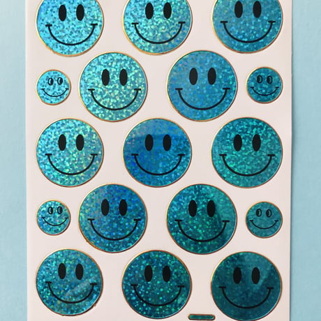 スマイル 水色 キラキラ シール  SMILE STICKER LIGHT BLUE