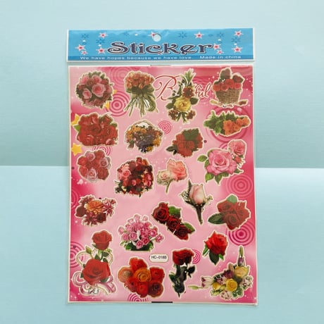 バラのシール ピンクの台紙 ROSE STICKER