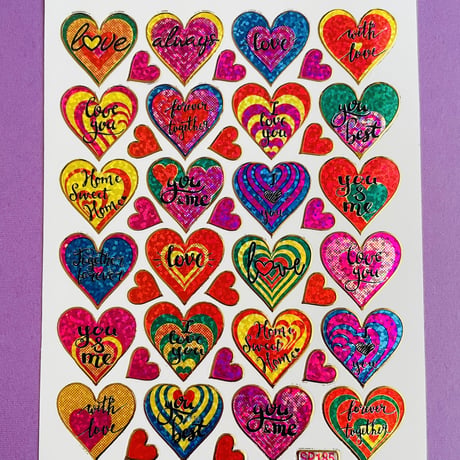 ハート カラフル 英語 ② キラキラ シール COLORFUL HEART ENGLISH STICKER