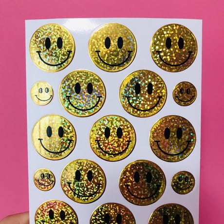 スマイル 黄色② キラキラ シール SMILE YELLOW STICKER