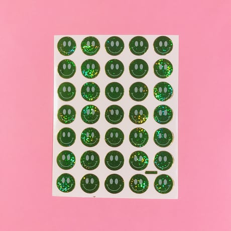 スマイル 緑 ③ キラキラ シール  SMILE STICKER GREEN