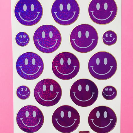 スマイル 紫 キラキラ シール  SMILE STICKER PURPLE