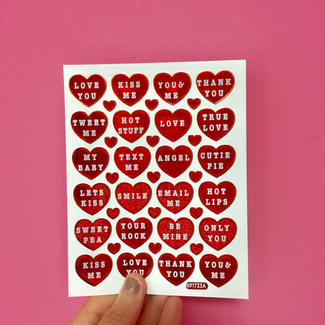 ハート 赤 英語 キラキラ シール RED HEART ENGLISH STICKER