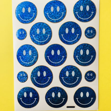 スマイル 青 キラキラ シール  SMILE STICKER BLUE