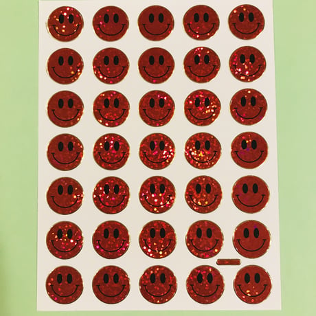 スマイル 赤 ② キラキラ  シール SMILE STICKER RED