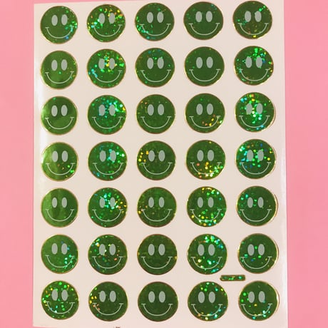 スマイル 緑 ③ キラキラ シール  SMILE STICKER GREEN