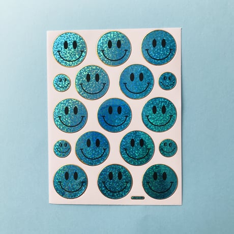 スマイル 水色 キラキラ シール  SMILE STICKER LIGHT BLUE