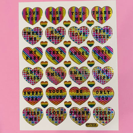 ハート カラフル 英語 キラキラ シール COLORFUL HEART ENGLISH STICKER