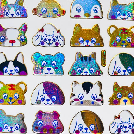 動物の顔 大 ② キラキラ シール ANIMAL FACE STICKER