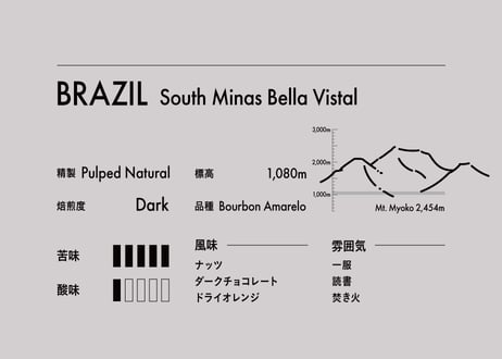 【コーヒー豆】Brazil South Minas Bella Vistal pulped natural・深煎り