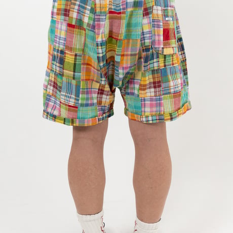 【アメトラ風🗽】ダブル×ダブルパッチワークサウナパンツ グリーン系｜レッド系