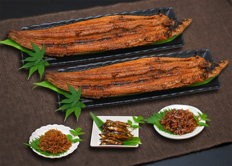 【お買い得・ファミリーセット】特上うなぎの蒲焼き２尾とお好きな佃煮３個セット