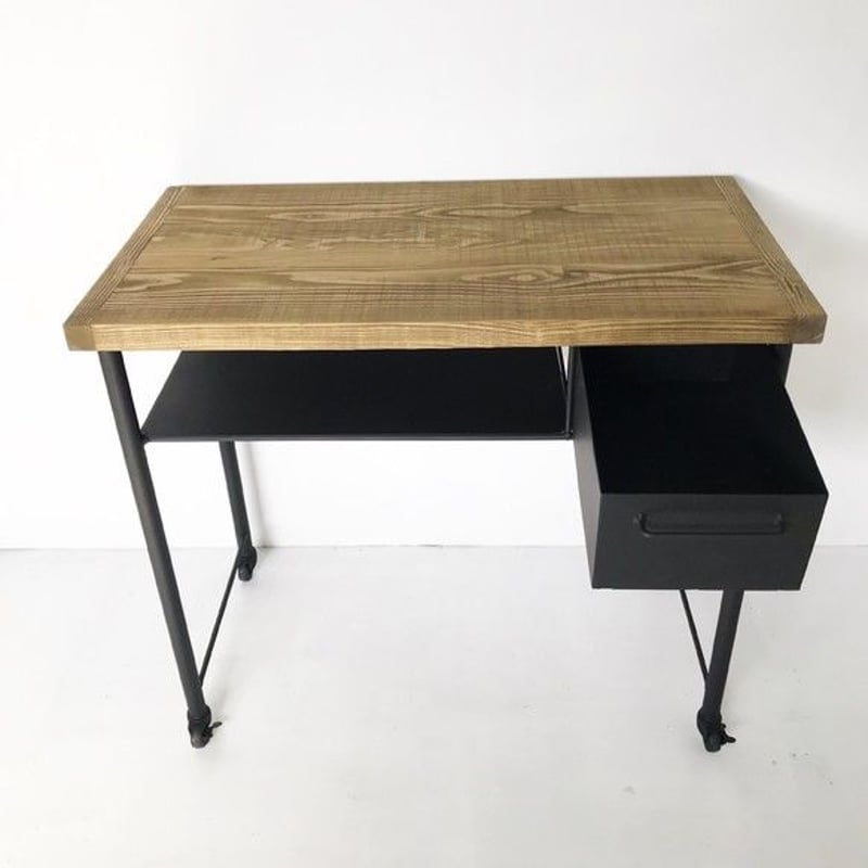 キャスター付きテーブル　デスク　ビンテージ キャスター付きサブデスク（幅90cm・奥行35cm・高さ64cm/70cm・高さ