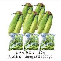 【6/25〜7/25発送】とれたて！とうもろこし10本 + えだまめ900g詰（300gx3袋）