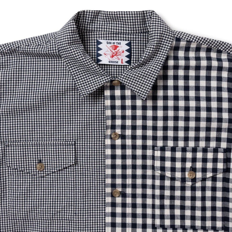 SON OF THE CHEESE / Check Panel Shirt ( NAVY )