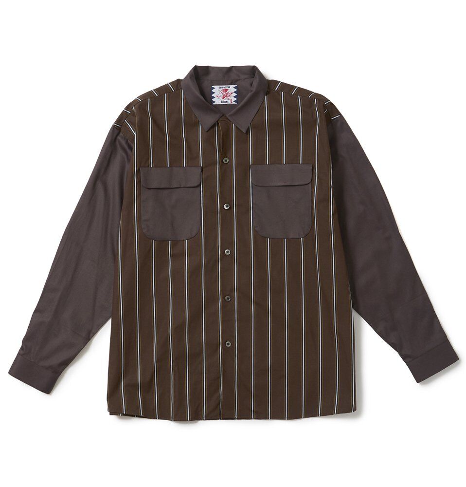 SON OF THE CHEESE / Stripe Cleric Shirt ( BROWN 