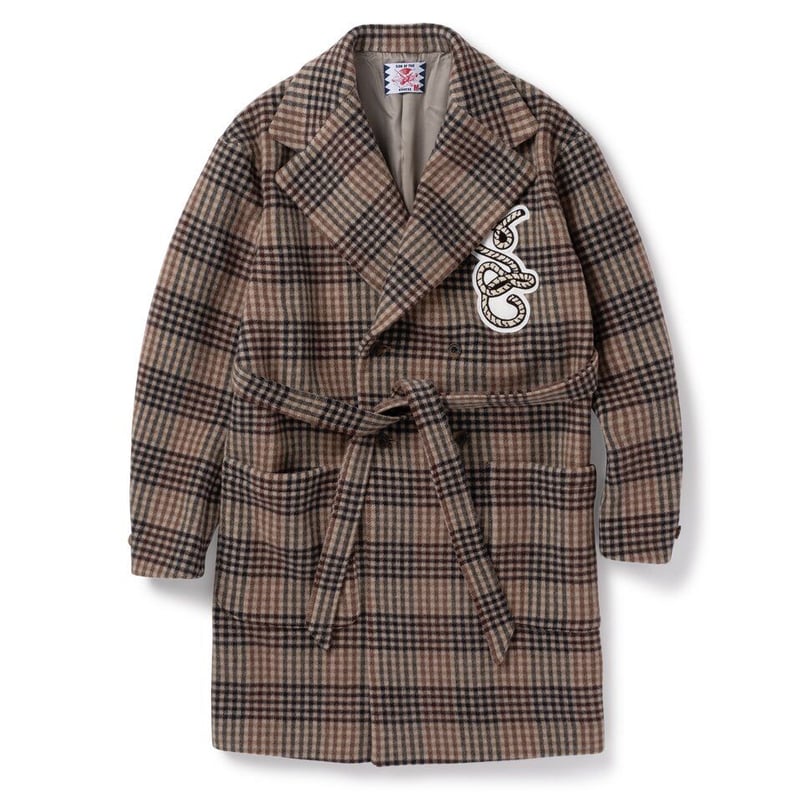 [希少美品]サノバチーズ　オーバーコート　　フレディ・カラスコ　チェック　ベルト SON OF THE CHEESE / Patch Check Coat ( BROWN )
