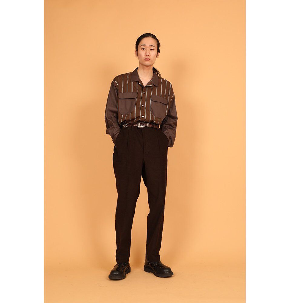 SON OF THE CHEESE / Stripe Cleric Shirt ( BROWN 